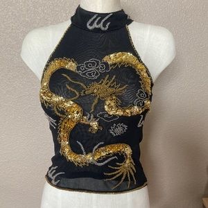 Embellished dragon halter top